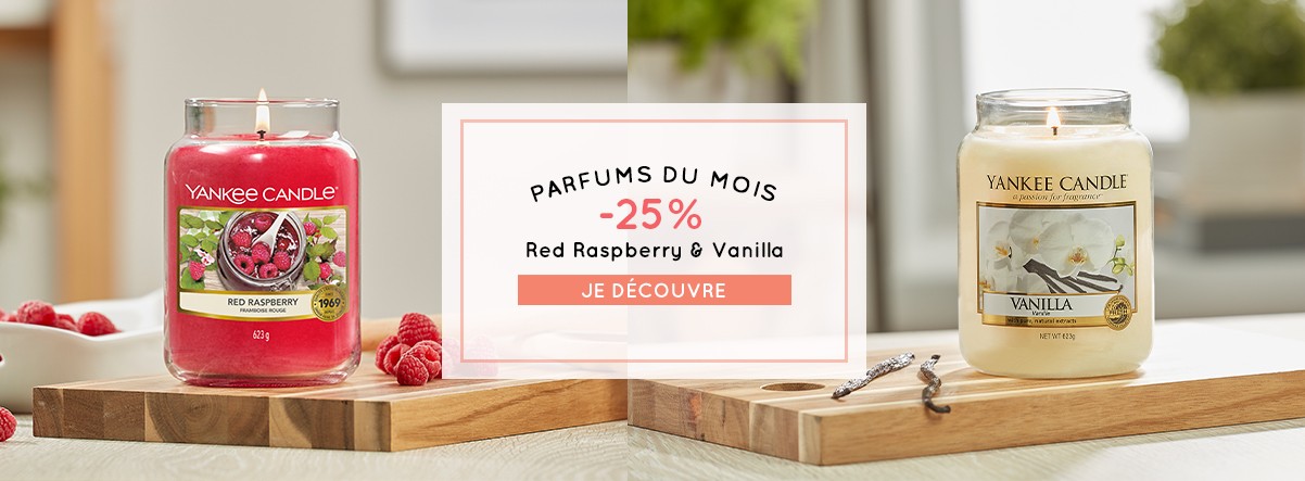 promotion yankee candle parfums du mois de mai vanilla red rasberry bougies